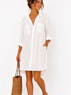 J. Jill Women’s White Beach Cover-Up Shirt Dress